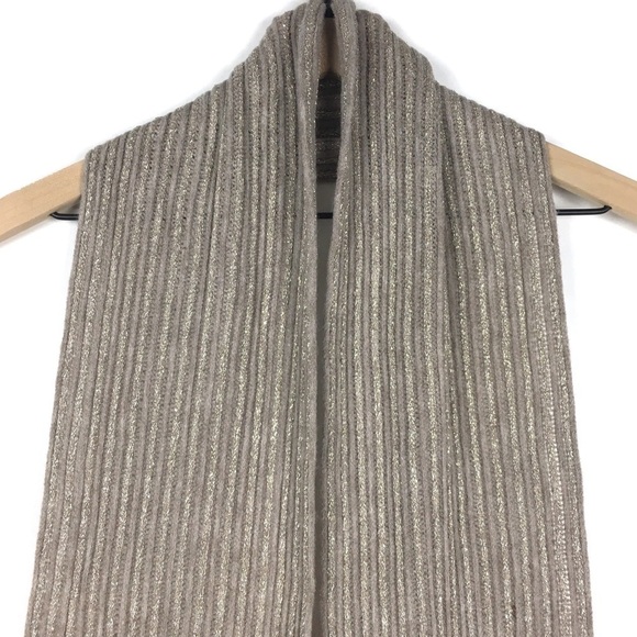 CHARMING CHARLIE Fringe Scarf Metallic Glitter Ribbed Neutral Minimalist Soft - Picture 3 of 5